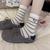 Cute Cartoon Striped and Color-blocking School-style Socks for Spring and Autumn, Plush Three-dimensional Puppy Fabric Label Socks