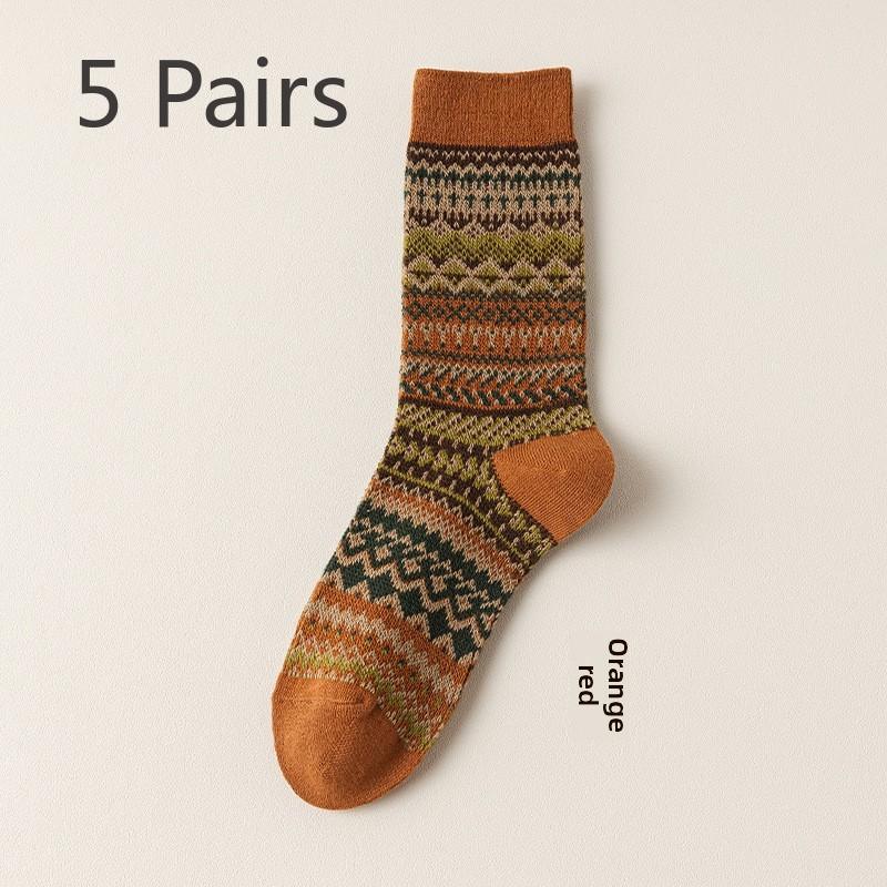 5 Pairs Autumn and Winter Socks for Women Maillard Mid-tube Pile for Women Socks Spring and Autumn Double Needle Double Road Deodorant Cotton Socks