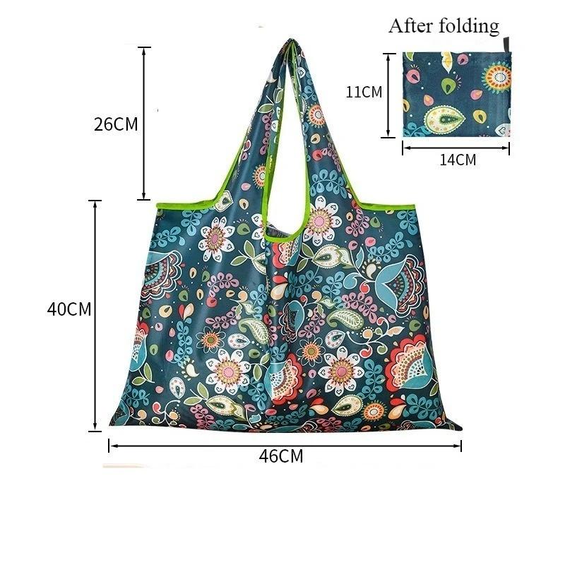 Foldable Reusable Shopping Bag Hidden Handle Tote Lightweight Grocery Storage Pouch with Inner Pocket for Travel Camping Beach