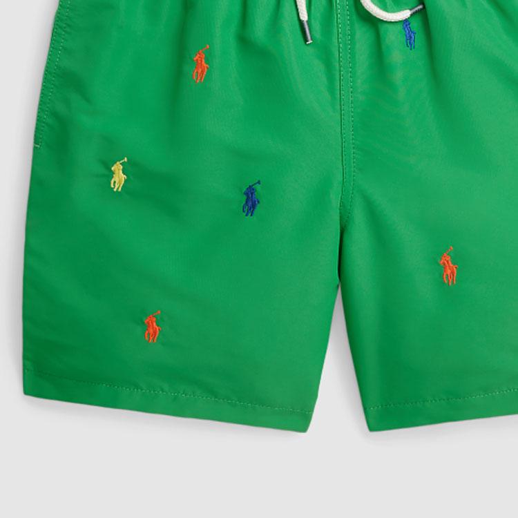 Polo Ralph Lauren SS24 Pony Embroidered Mid-Rise Drawstring Straight-Leg Beach Shorts Kids Shorts Academy-Green CWPOSWMYCX20072-300