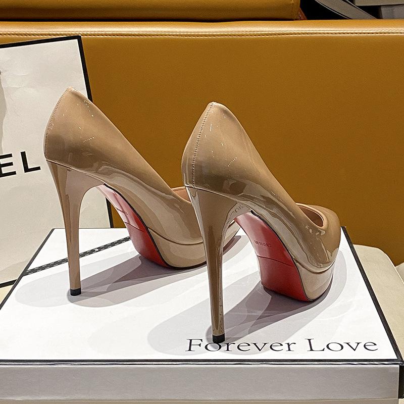 

Весна и осень 12 см каблуки тонкие каблуки водонепроницаемые туфли женские лакированные женские туфли 2024 новые весенние и осенние одинарные туфли wo 39