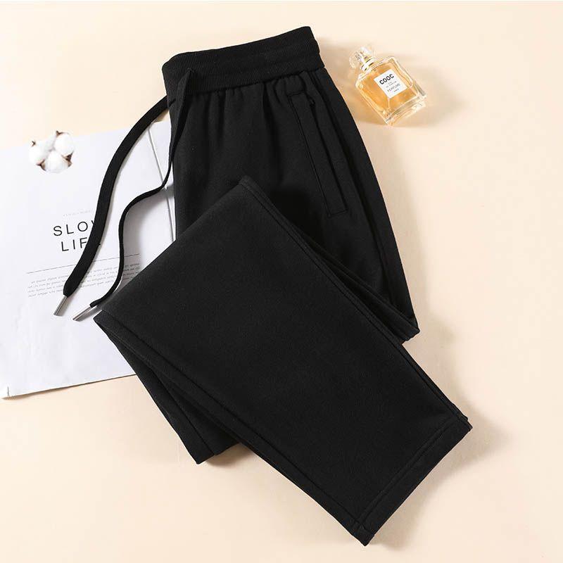 Pure Cotton Apricot Casual High Waist plus Size Straight Sports Pants