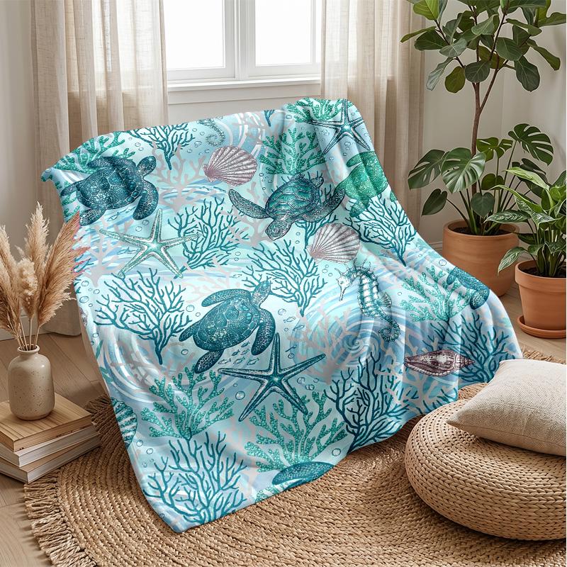 Ocean Life Mosaic 1 Theme blanket Lightweight Warm Flannel Blanket Decorative Throw Blanket for Home Decoration