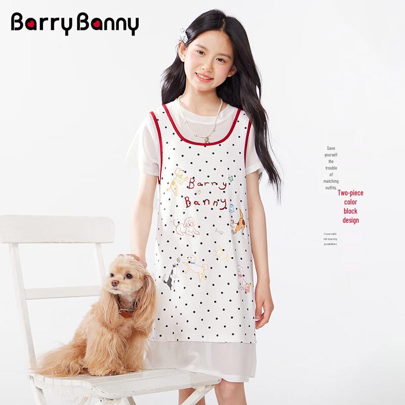 BARRY BANNY Girls' Faux Two-Piece Polka Dot Midi Dress
