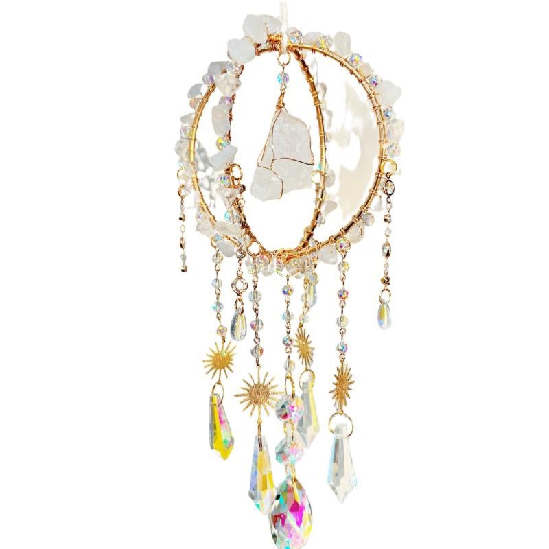 Натуральный камень Ловец Солнца с Радужным Призмой Сырой Кристалл Спиральный Шар Подвеска Розовый Кварц Музыка Ветра Подарок для Украшения Дома