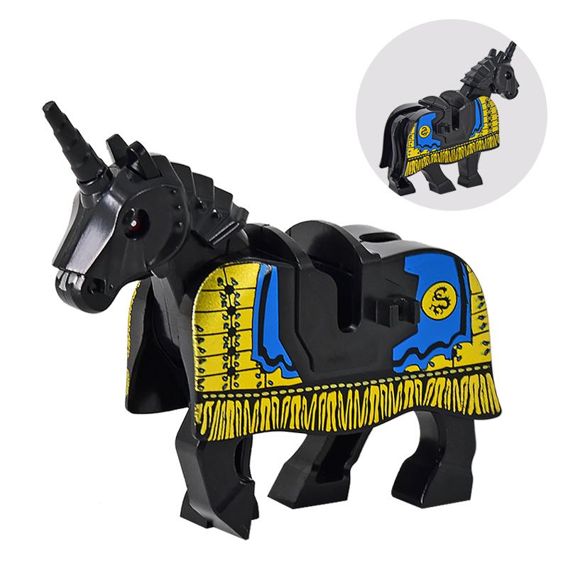 Jednotlivě prodávaný středověký rytíř římský válečný kůň Rohan zvíře stavebnice akční figurky DIY hračky pro děti dárky