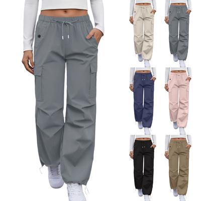 Dammode Casual Byxor Cargobyxor Elastisk Midja Vandringsbyxor Med Fickor Lätta Baggy Byxor