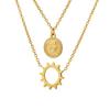 18K Gold Sun Embossed Portrait Pendant Necklace, Titanium Steel Clavicle Chain