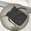 Sparkling Rhinestone Drawstring Mini Square Handbag Women PU Leather Crossbody Bag With Magnetic