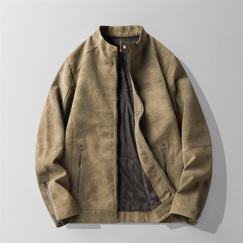 The new model is suitable for two open velvet light wind locomotive leather jacket men's autumn and winter suit collar casual