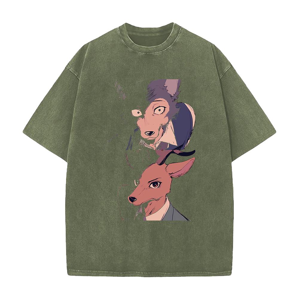 Hot Anime BEASTARS Legoshi Rouis Abbigliamento Uomo Donna T-shirt Casual Cotone Lavato T-shirt Retro Oversize T-shirt Harajuku