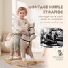 Children's Rocking Horse, Linen-Effect Fabric, Sound Effects, Safety Handles, Grey