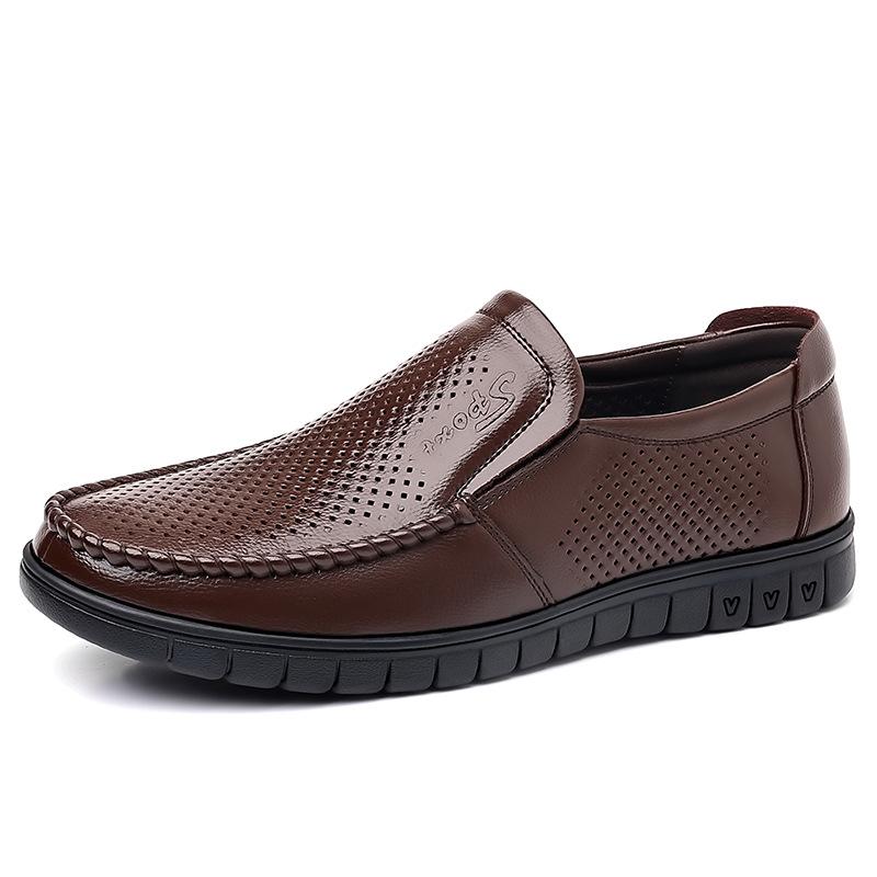 2025 new men's shoes summer sandals leather breathable hollow leather shoes men's casual hole shoes middle-aged and elderly fathers
