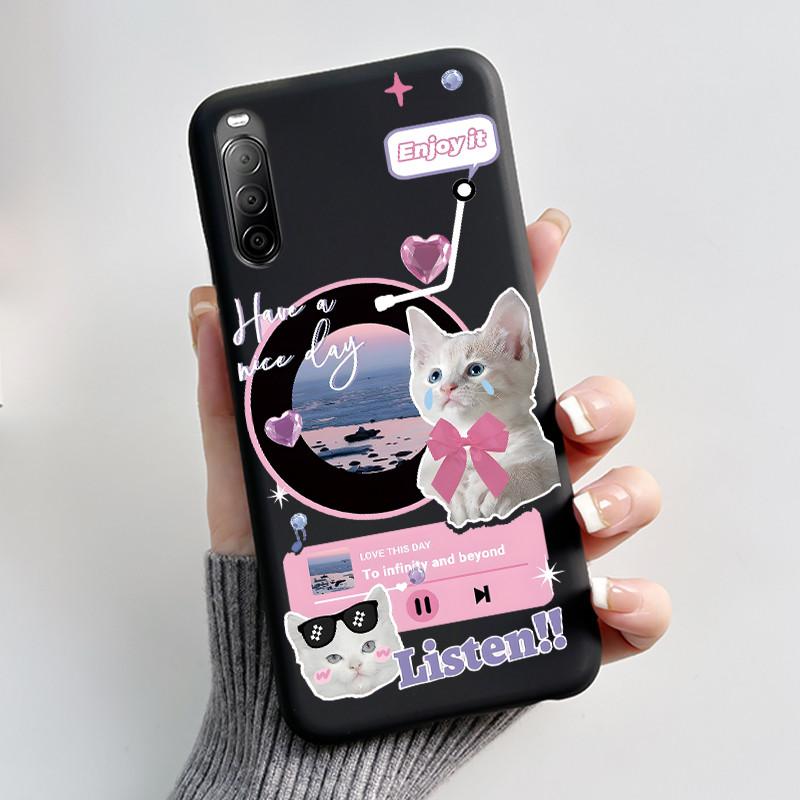 Fodral För Sony Xperia 10 II / 10 III Mobilskal Estetiskt Mode Söt Katt Astronaut Svart Silikon Mjuk Stötdämpande Baksidesskydd