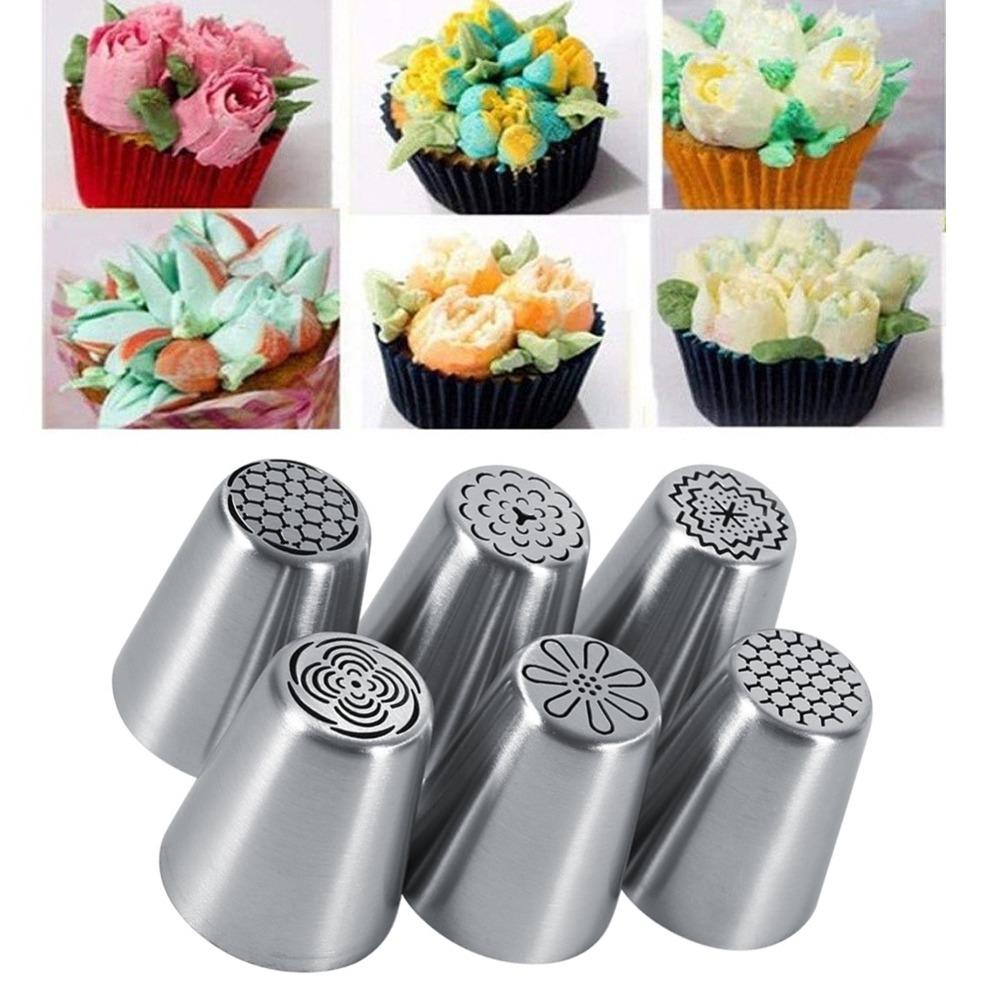 6psc Mounted Tip Piping Nozzle Set Cake Decorating Tips Cookie Icing Dessert Making