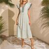 2026 European & American Fashion Women's Striped Double Ruffle Short Sleeve Color Block V-neck Skirt