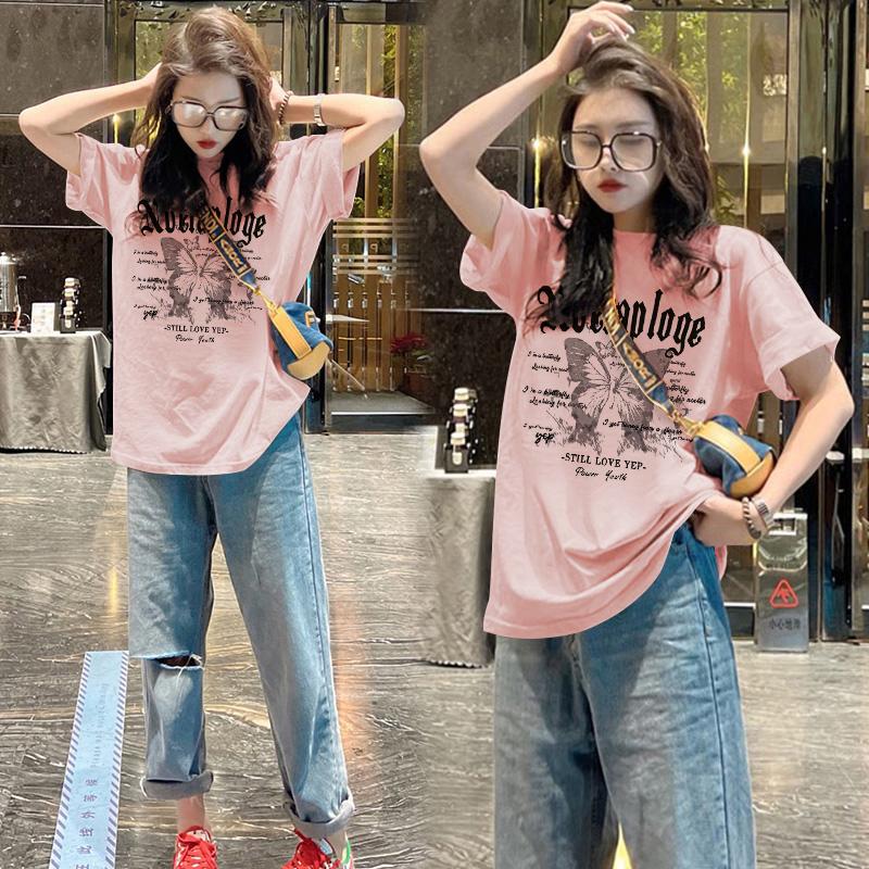 White inner cotton long loose short-sleeved T-shirt women's 2025 summer new large version top bottoming shirt M