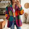 Jaquetas e Casacos Casuais Vintage de Outono Inverno com Manga Longa e Gola POLO Femininos DICFY