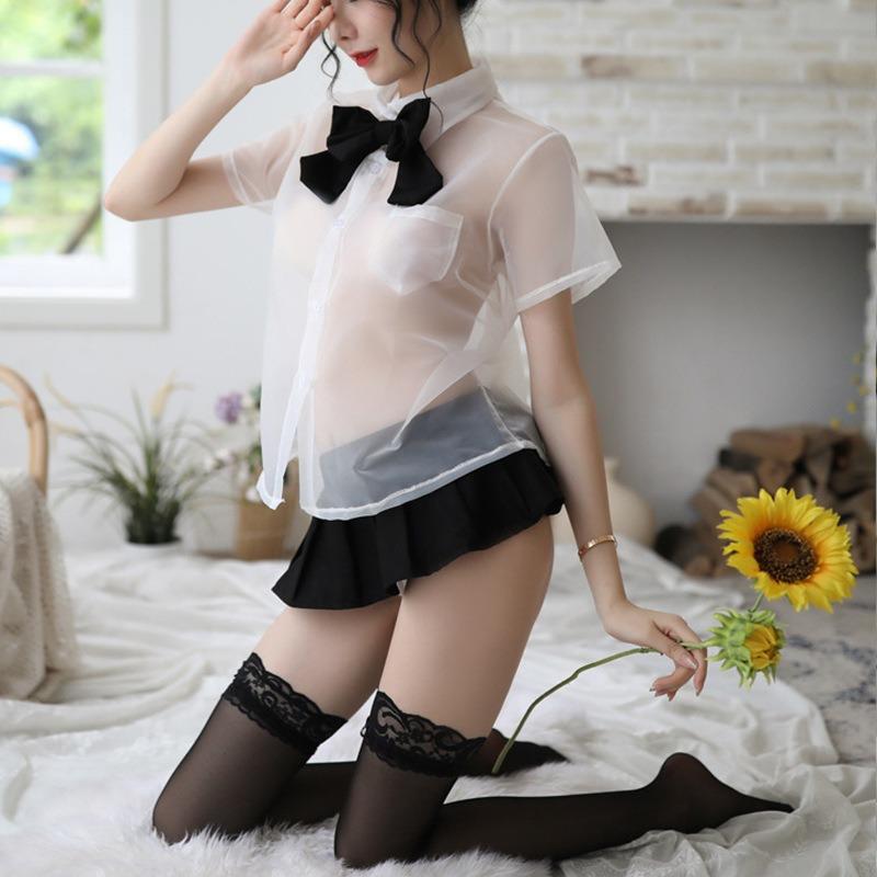 Sexy Clothes Pure Desire Bow Short Skirt School Girl Uniform Free Cute College Style Sailor Suit Transparent Suit