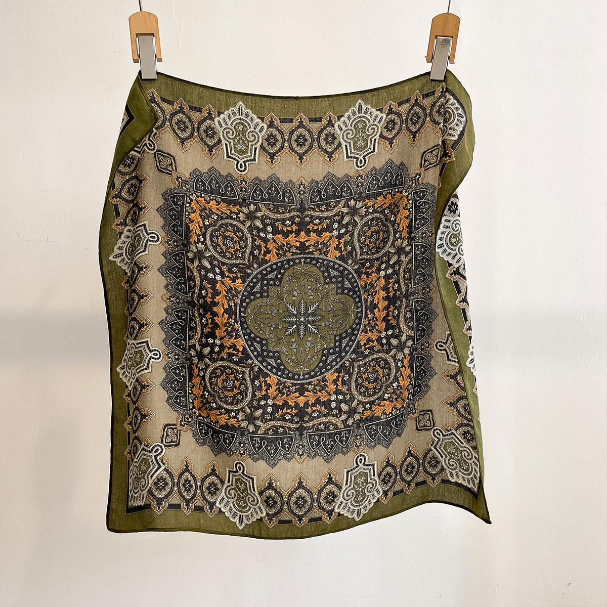Spring New Retro Geometric Printing Pattern Silk Scarf 70 Cotton And Linen Feel Sunscreen Square Scarf Versatile Headscarf 68*68cm