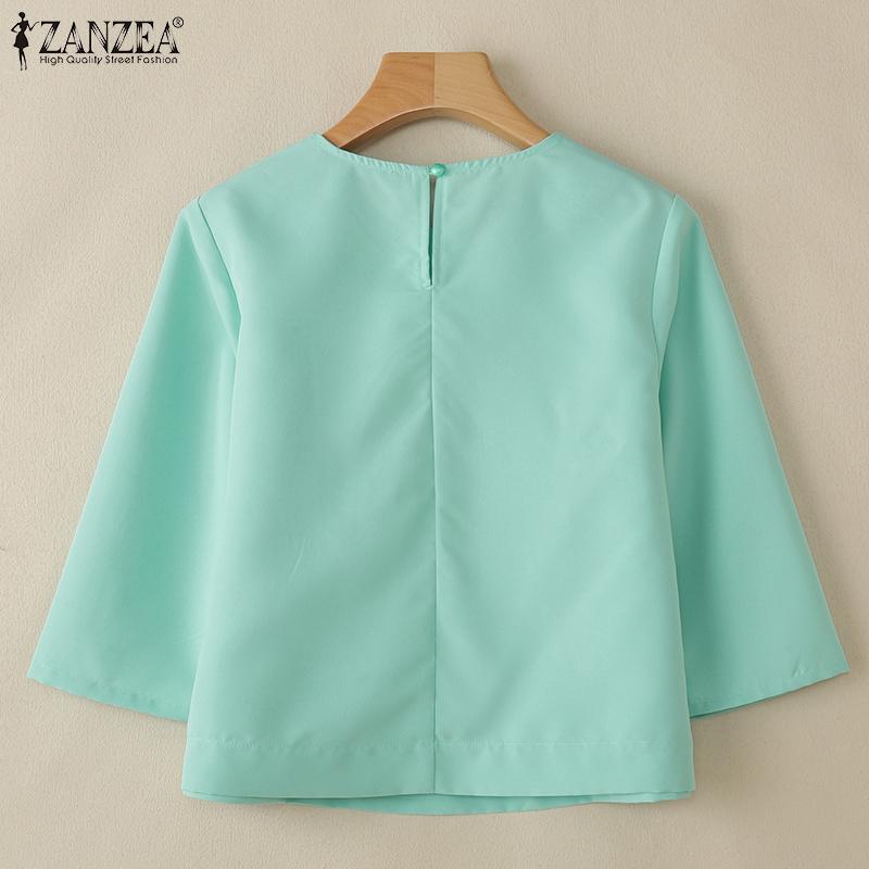 ZANZEA Women Casual Round Neck 3/4 Sleeve Loose Embroidery Blouse