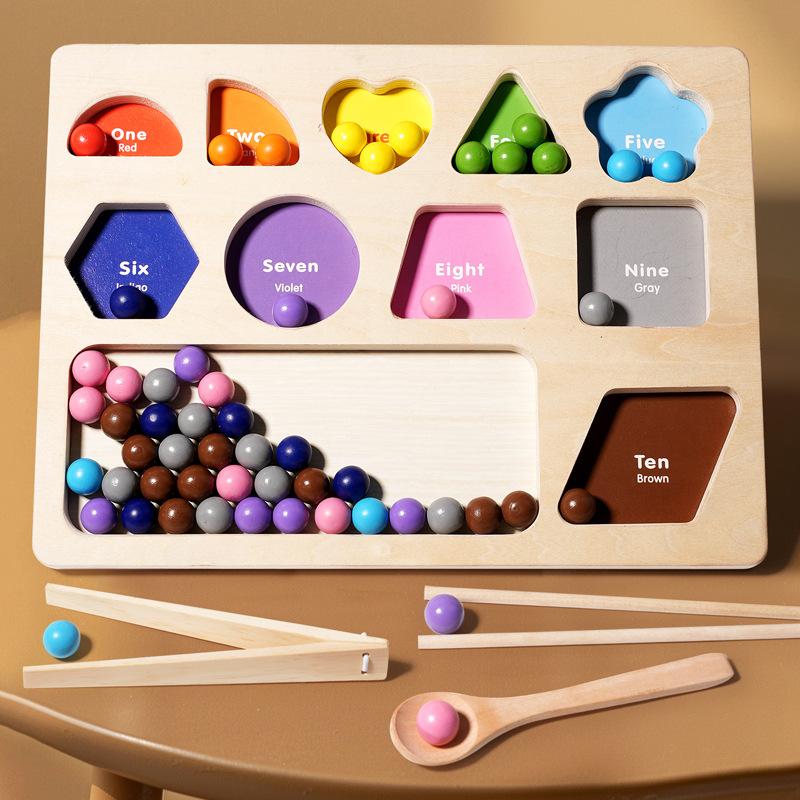 New Wooden Children'S Early Education Shape Clip Beads Game Color Cognition Exercise Hand-Eye Coordination Educational Toy