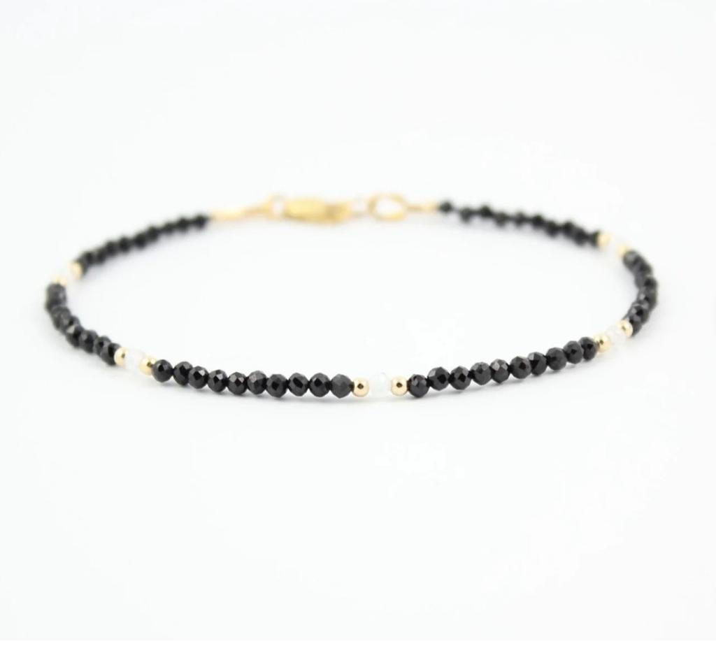 Black Crystal Tourmaline Bracelet, Empath Protection Bracelet for Women, Dainty Black Tourmaline Jewelry,