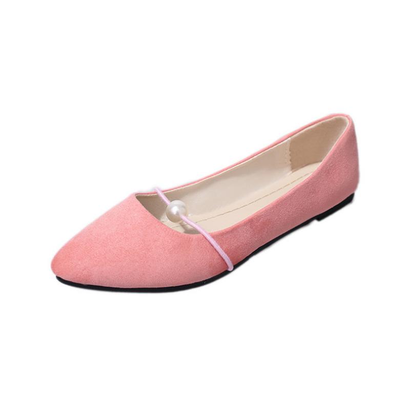 New Women Solid Color Suede Flats Heel Pearl Fashion High Quality Basic Pointed Toe Ballerina Ballet Flat Slip On Ladies Shoes