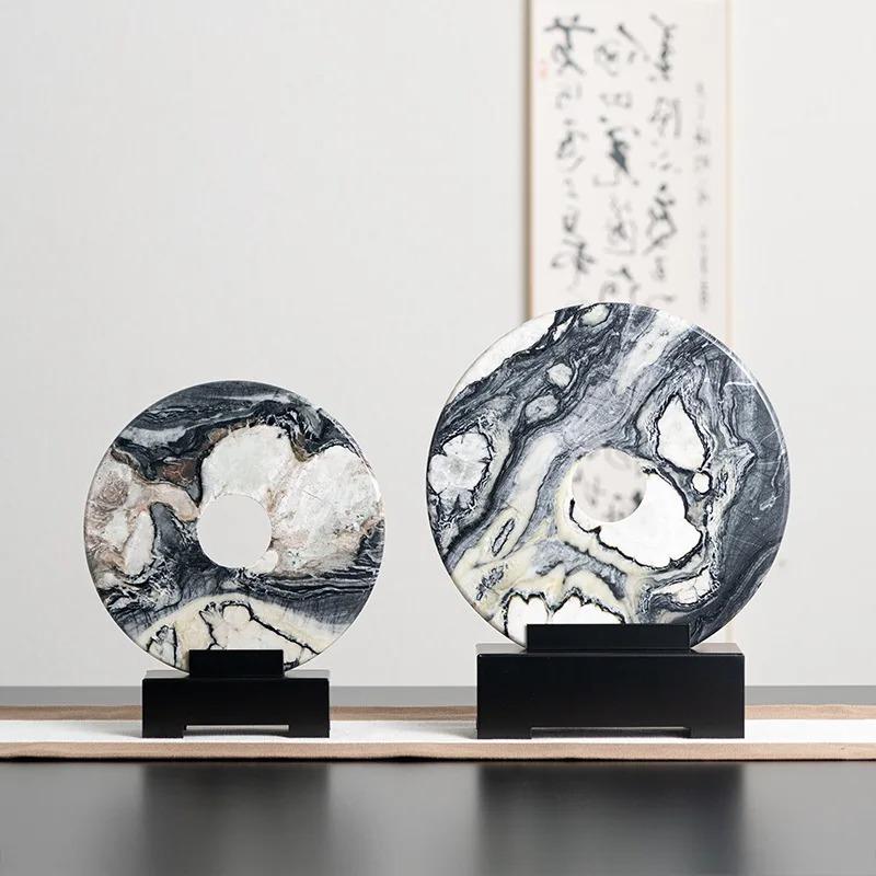 Marmorring Vertiefter Ring Naturmarmorstatue Konzentrische Kreise Dekorationsfiguren Heimdekorationszubehör