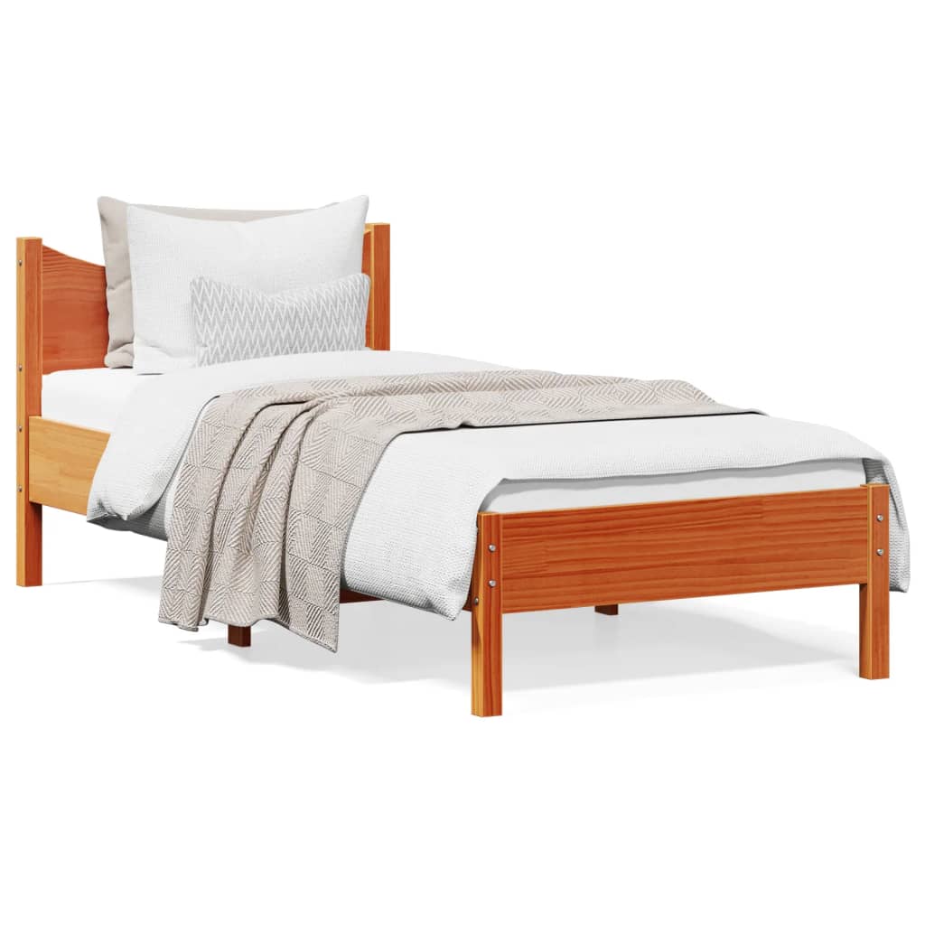 Solid Wood Bed Frame without Mattress Wax Brown 75 x 190 cm Pine Wood