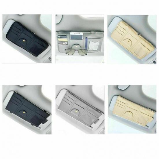 Car Sun Visor Organizer Pouch Bag Muti Pocket Card Faux Leather Storage Holder