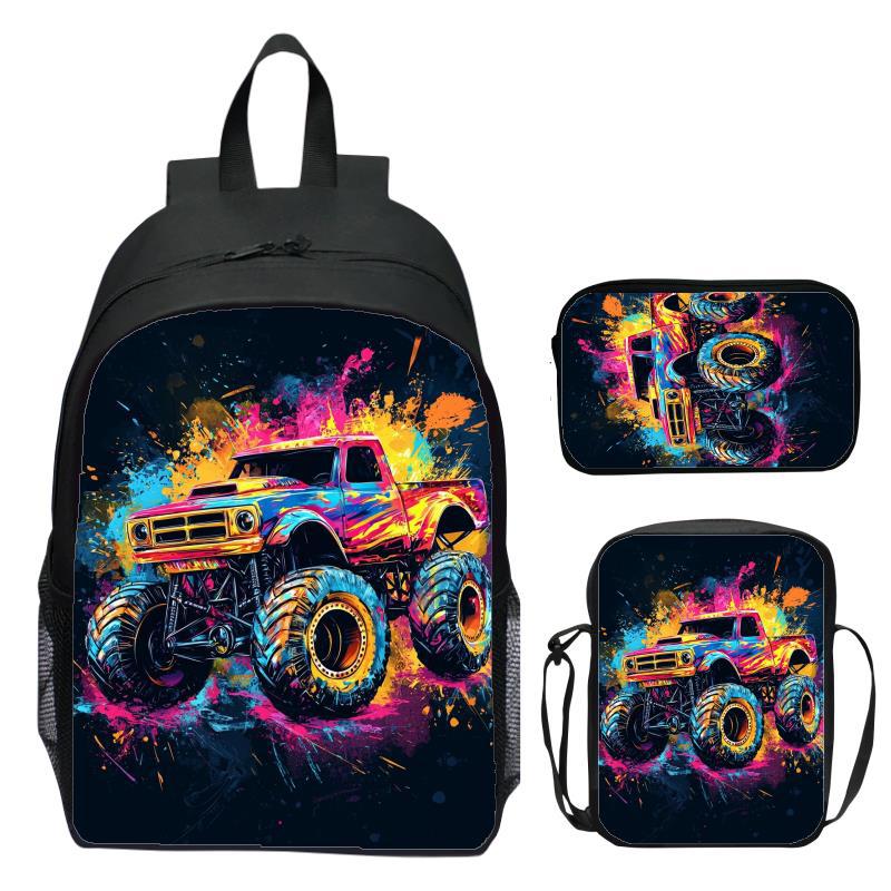 16 Inch Three Piece Set Children's Backpack Monster Truck Elementary School Backpack Shoulder Bag Pencil Case