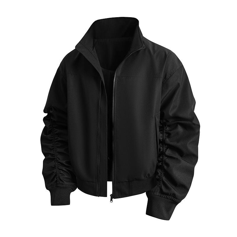 Men's Windproof Stand Collar Workwear Jacket - American Style, Three-Proof, Short, Loose Fit, for Spring & Autumn.