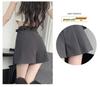 Women's Summer 2024 Gray Pleated High-Waist A-Line Skirt Shorts - Slim, Loose Fit