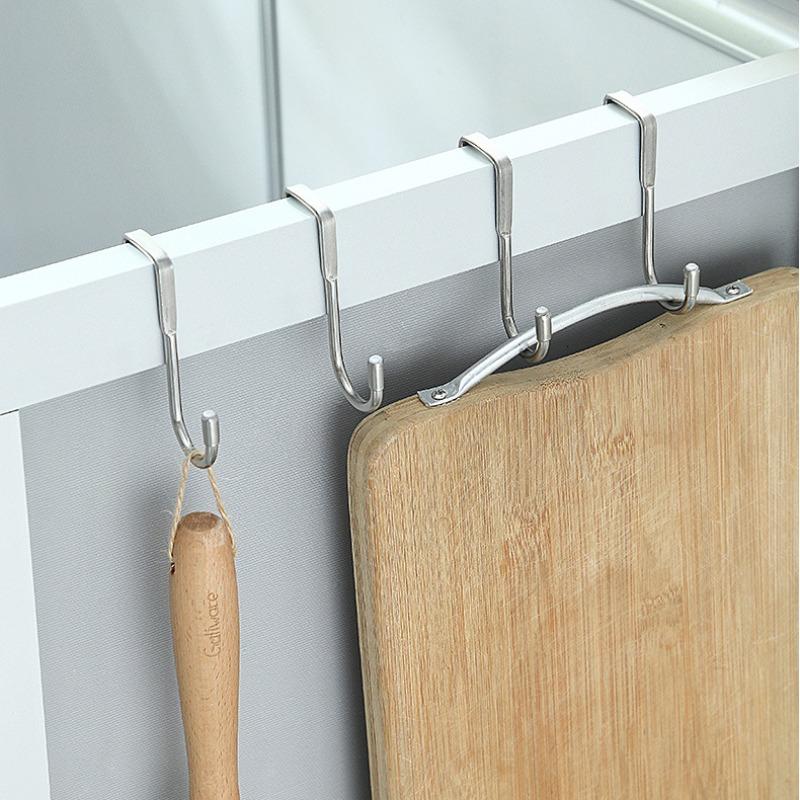 Stainless Steel Double-S Shaped Door Back Hook Non-Punch Closet Cabinet Door Sundries Universal Hook Kitchen Bathroom Organizer