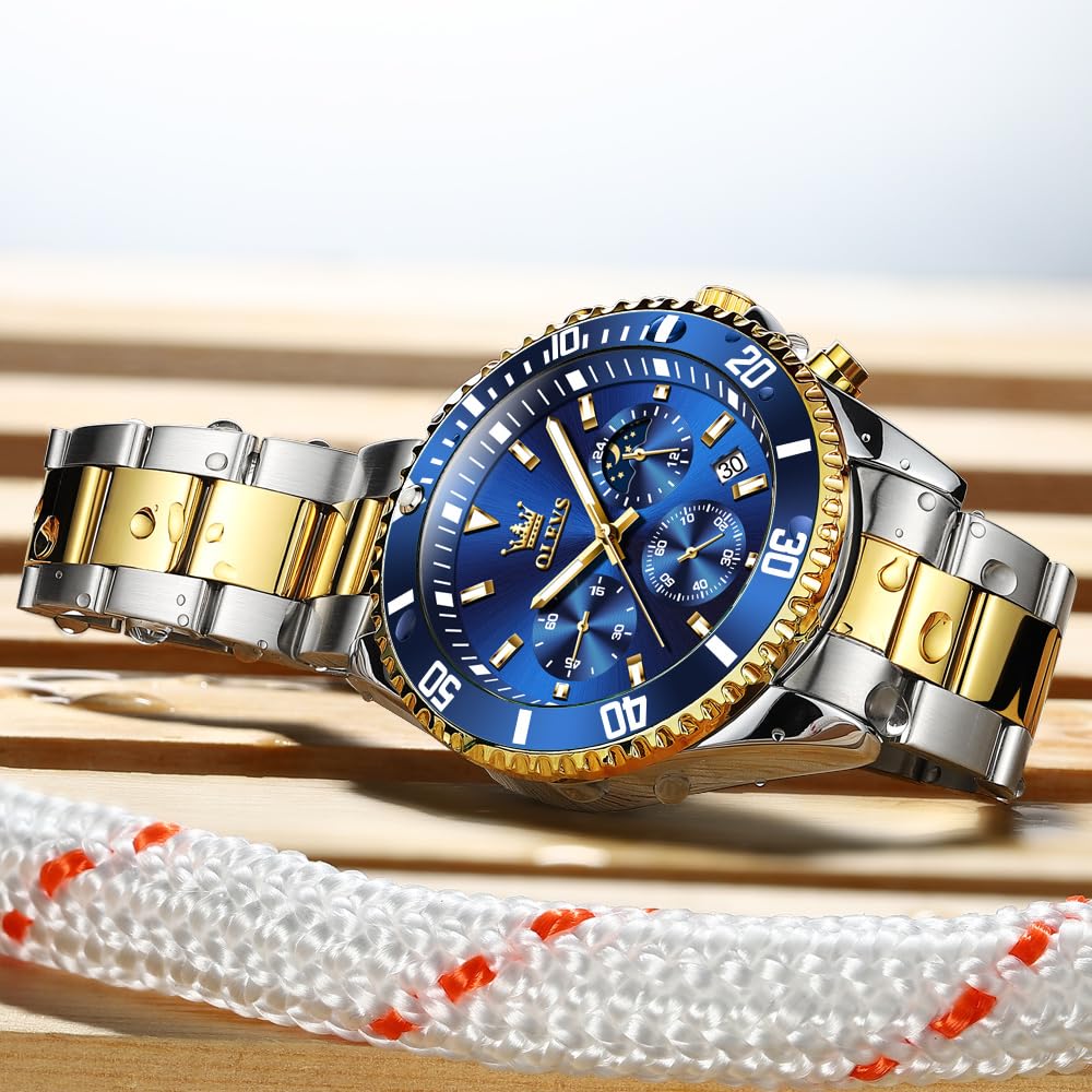 OLEVS Men's Watch Stylish Black Popular Waterproof Quartz Analog Chronograph Stainless Steel Metal Band Simple Easy-to-Read Business Casual Fashion