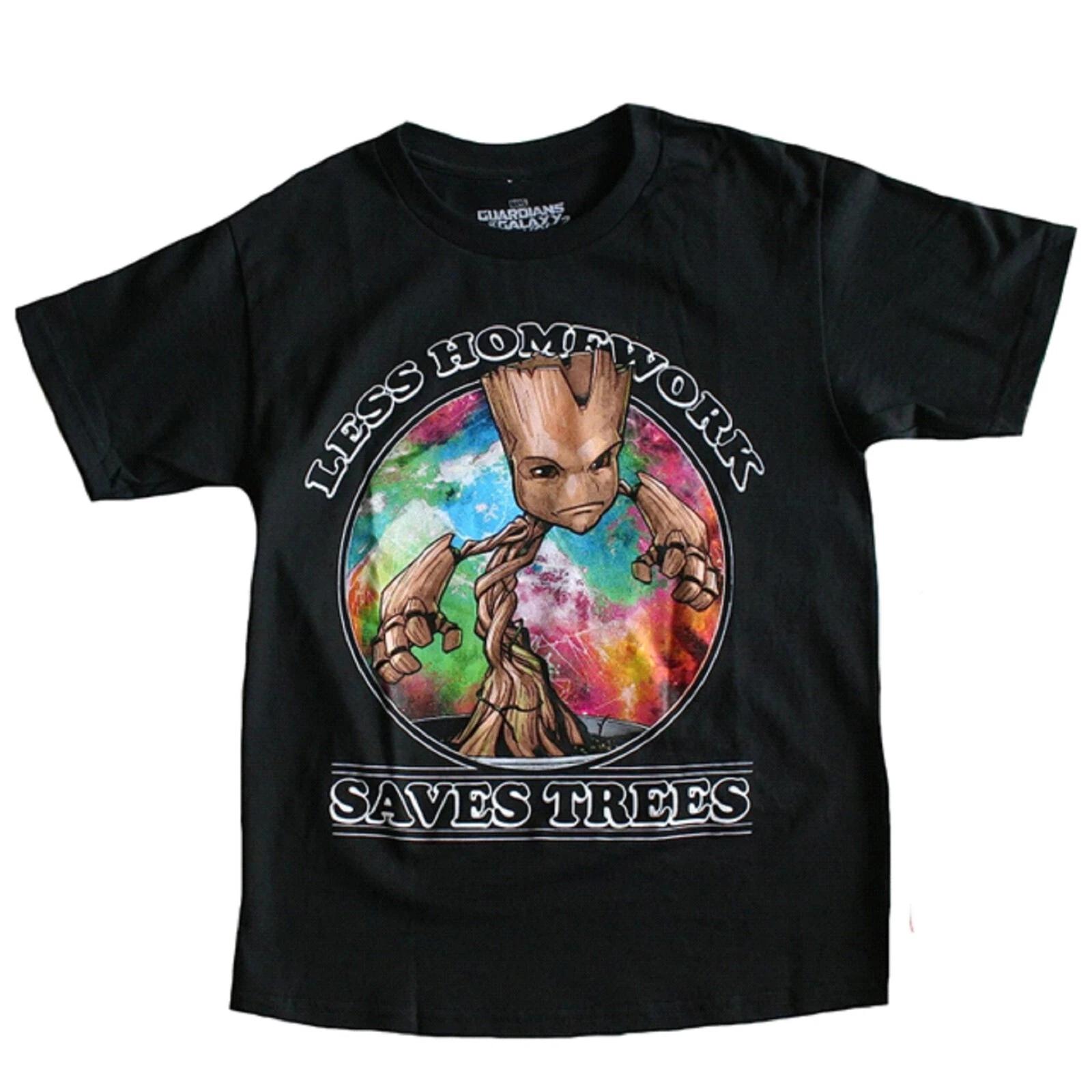 Guardians of the Galaxy Big Boy s Black Less Homework Saves Trees T-Shirt-NWT XXXXL