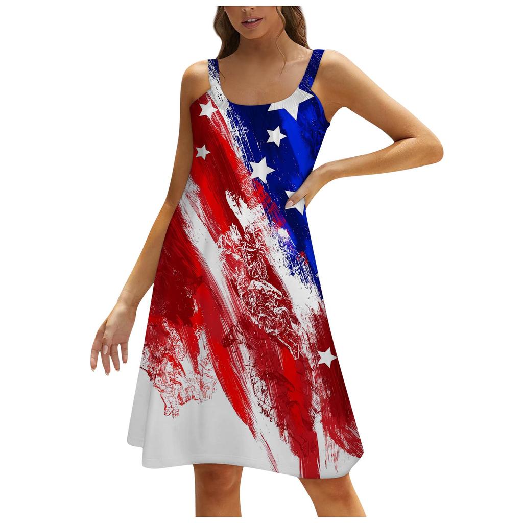 Women's Fashion Summer Beach Casual Print Sleeveless Cute Mini Sling Dress