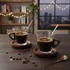 Wooden Plate Espresso Latte Cup Heat-resistant Glass Coffee Cup Milk Tea Cup  Tea Ceremony