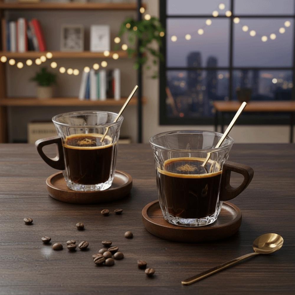 Wooden Plate Espresso Latte Cup Heat-resistant Glass Coffee Cup Milk Tea Cup  Tea Ceremony