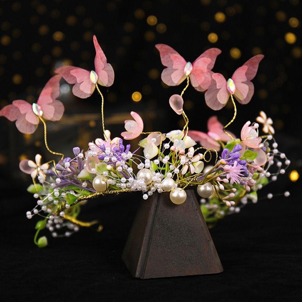 Butterfly Pearl Headpiece Imitation Pearl Girl Crown Flower Child Crown Kid Hair Hoop  Daily Wear