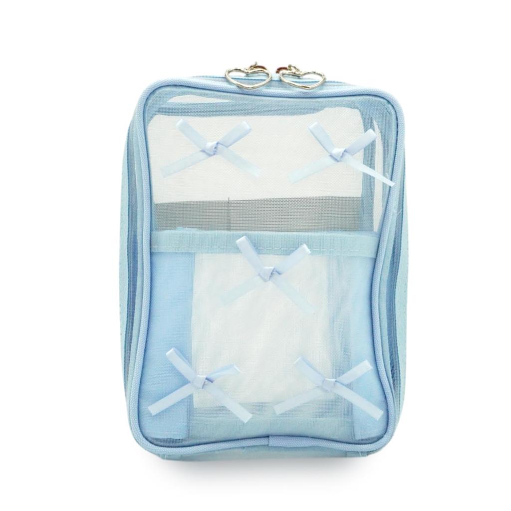 Tulle Vertical Accordion Large Perfect for or Any MSNJZ453 Multi-ribbon Pouch, Capacity, Self-standing, Makeup, Travel, Occasion. (light Blue)