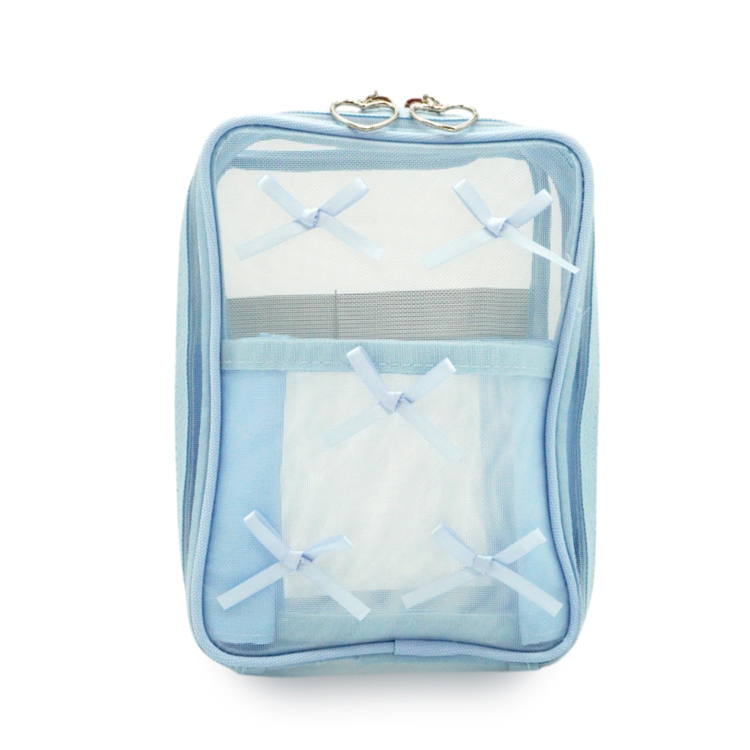

tulle vertical accordion large perfect for or any MSNJZ453 Multi-ribbon pouch, capacity, self-standing, makeup, travel, occasion. (light blue)