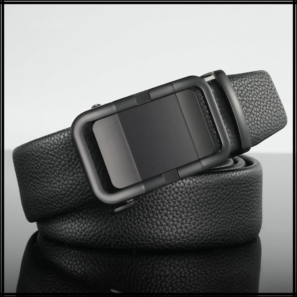 [White Fang] Belt with Automatic Buckle, Genuine Leather, Business Casual, Alloy, Simple, Stylish, for Commuting, Men's BTA426 (Black)