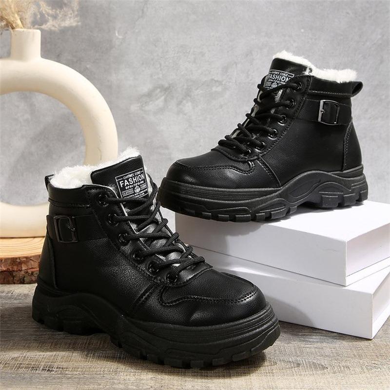 2025 New Fall/Winter Women's Warm Martin Boots Fleece Thickened Lace-up Platform Boots Shoes
