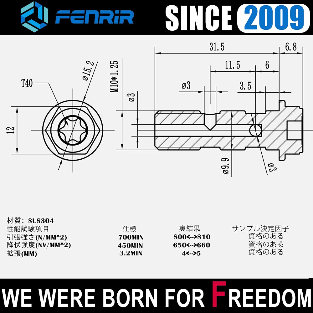 FENRIR M10XP1.25 Banjo Bolt Double Stainless Steel 304 Stainless Steel