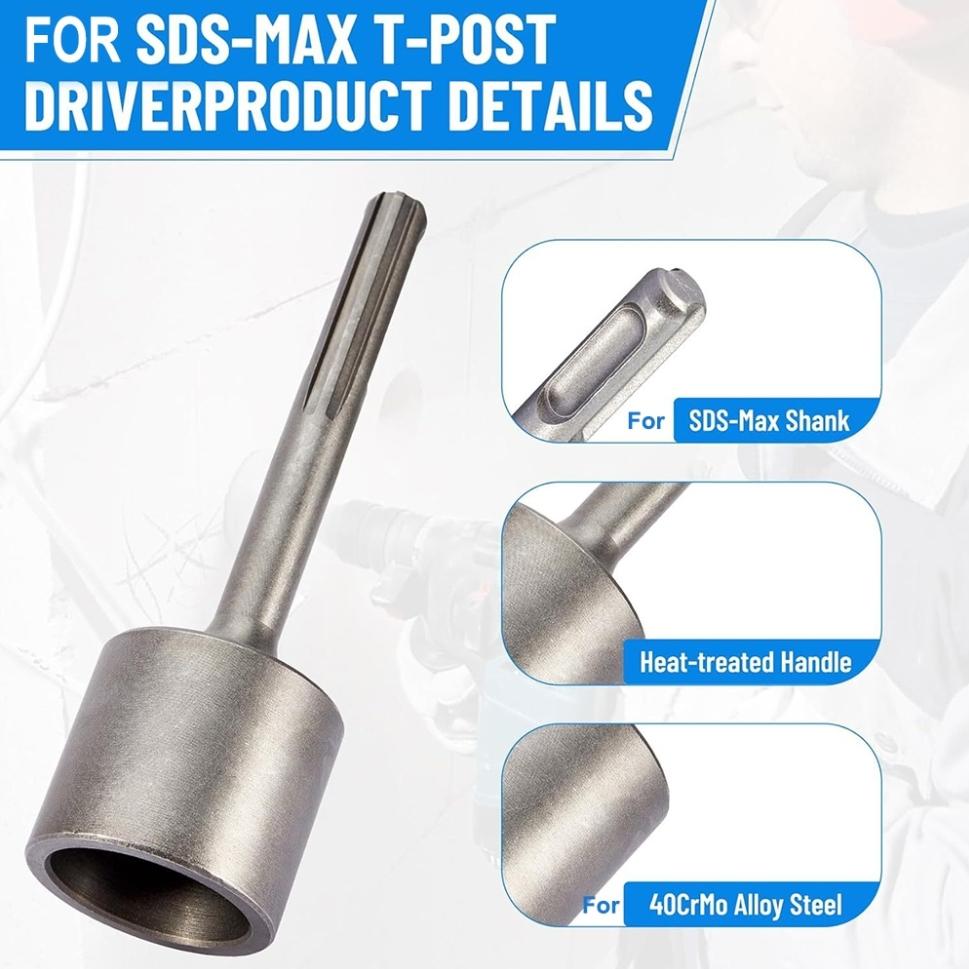 Heavy-Duty For SDS-Max T-Post Ground Rod Driver Compatible With Major Hammers Tool Forged Steel Drill Bit