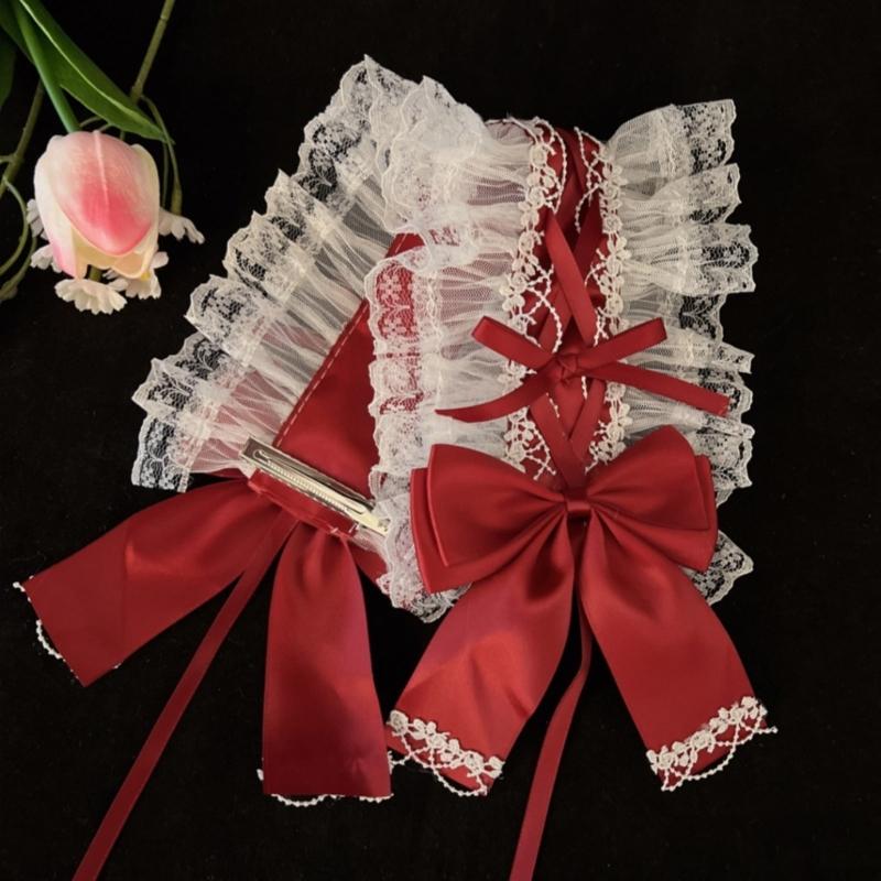 Gothischer Rüschenspitzen-Schleifenknoten-Kopfschmuck Cosplay Haaraccessoires für Dienstmädchen-Mädchen Süßes Stirnband Süße Party-Accessoires