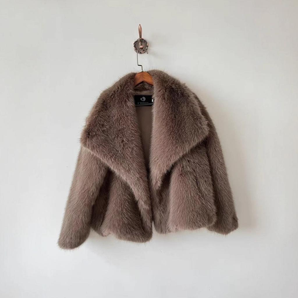 Damen Reverskragen Langarm Kunstpelzmantel Lockerer Schnitt Streetwear Pelzjacke