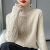 Women's Sweater Autumn Winter Outside Wear Pullovers Half High Collar Knitwear Fashion Long Sleeve Pull Femme  Tops